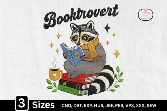 Adorable Book Lover Raccoon Embroidery Design