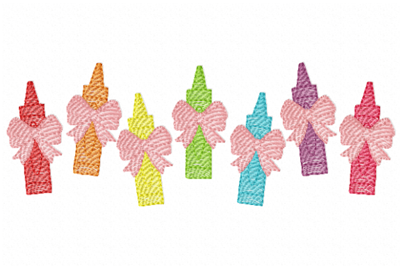 Charming Crayons with Bows Embroidery