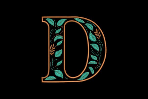 Charming Floral Alphabet Letter D for Embroidery