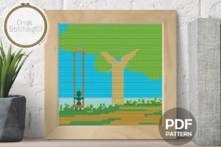 Charming Landscape with Tree Swing Cross Stitch