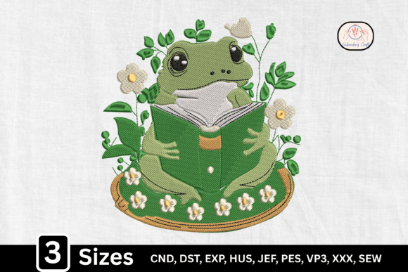 Cottagecore Frog Reading Book Embroidery