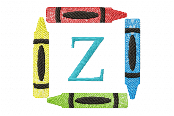 Crayons Frame Monogram Letter Z: A Charming Embroidery Design