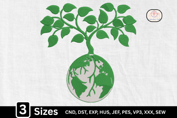 Eco Friendly World Earth Tree Embroidery