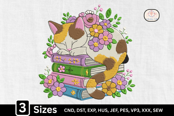 Floral Sleeping Cat for Cozy Book Lover Apparel