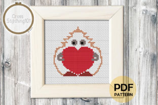 Mascot Holding Heart: A Modern Cross Stitch Design