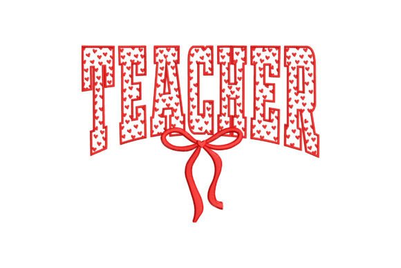 Teacher Hearts Varsity Bow: A Stylish Embroidery Design