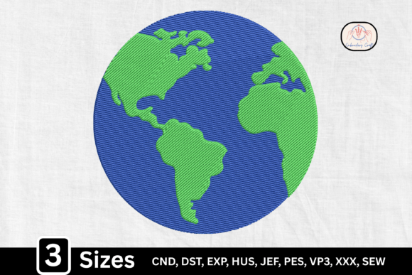 World Map Earth Globe Embroidery Design